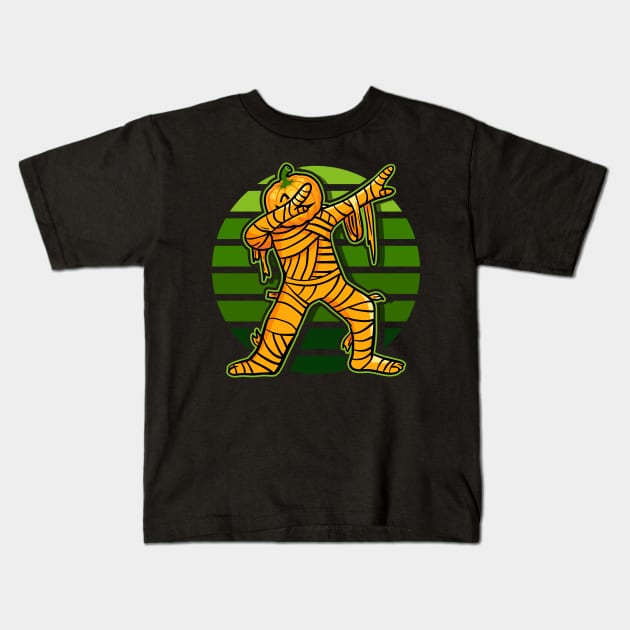 Halloween Dabbing Mummy Pumpkin Head Kids T-Shirt by RadStar